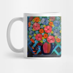 Colorblock layered background and mixed flowers in Bright colors in a vase Mug